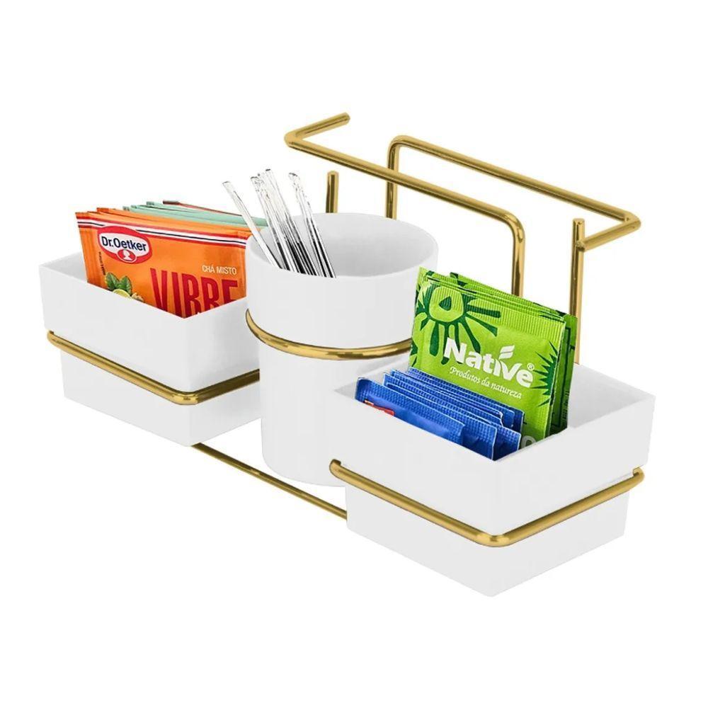 Organizador Para Sachês Mexedor E Guardanapos Dourado Branco Future 1224bcd - 1