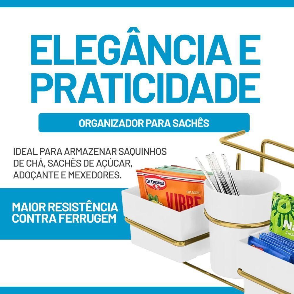 Organizador Para Sachês Mexedor E Guardanapos Dourado Branco Future 1224bcd - 3