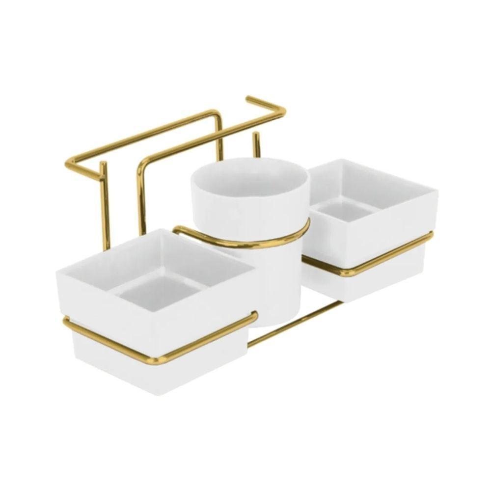 Organizador Para Sachês Mexedor E Guardanapos Dourado Branco Future 1224bcd - 5