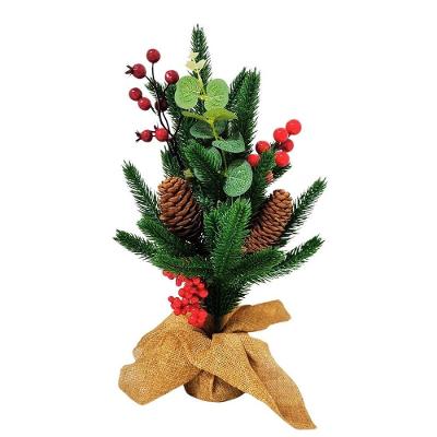 Pinheiro Decorativo Luxo Pinhas E Azevinho Base Linho Juta 40cm - Bela Flor