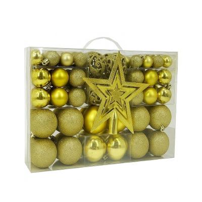 Maleta 100 Bolas De Natal Douradas Mistas Luxo E Ponteira Diversos Tamanhos Glitter, Fosca, Brilho E Arabesco