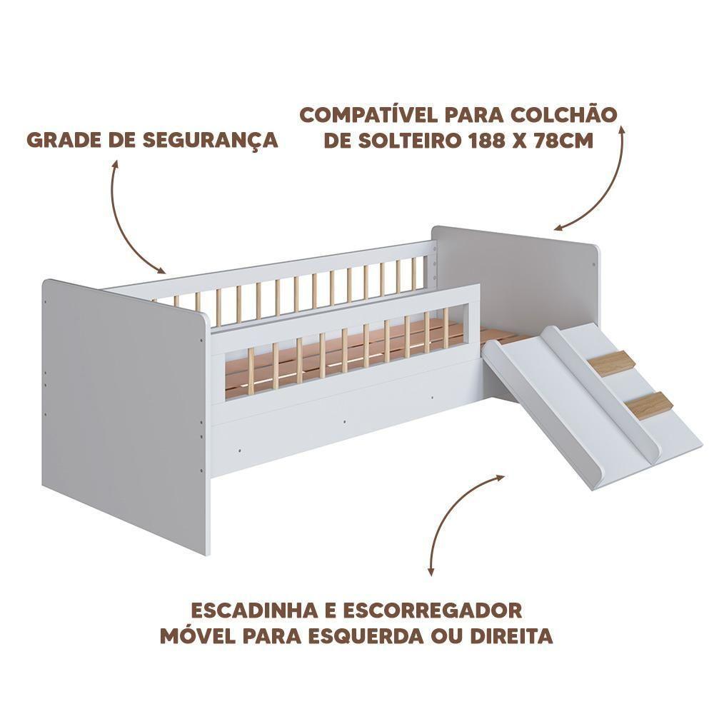 Cama Com Colchão Montessoriana Infantil Solteiro Escorrega - Branco - 3