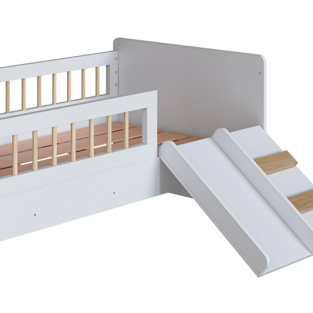 Cama Com Colchão Montessoriana Infantil Solteiro Escorrega - Branco - 4