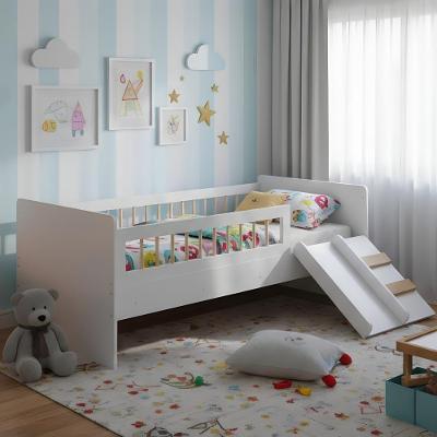 Cama Com Colchão Montessoriana Infantil Solteiro Escorrega - Branco