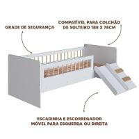 Cama Com Colchão Montessoriana Infantil Solteiro Escorrega - Branco - 3