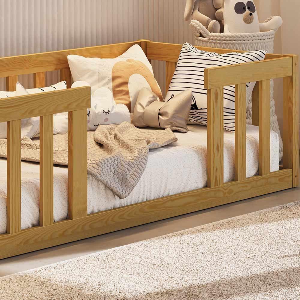 Cama Montessoriana De Madeira Infantil Solteiro Com Colchão - Nogueira - 3