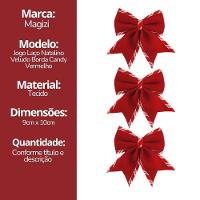 Jogo 3 Laços Natalinos Veludo Vermelho Borda Candy Listrada Prime 9x10cm - 5