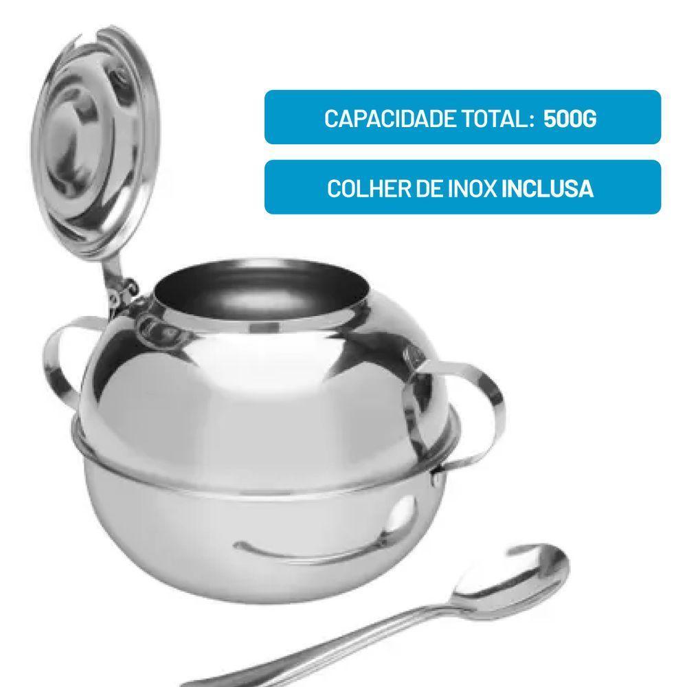 Açucareiro Aço Inox Com Tampa E Colher 500g Ravinox 000411 - 3