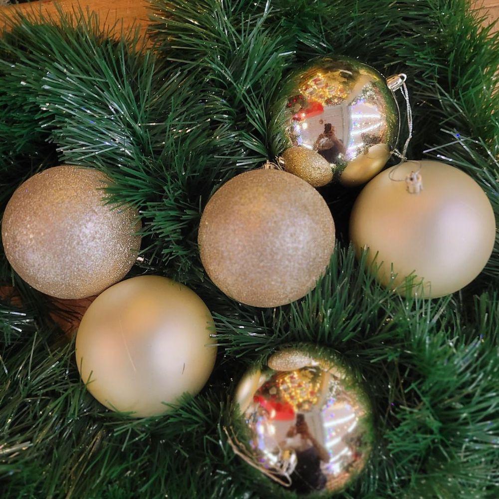 Conjunto 6 Bolas De Natal Champanhe Prime Texturas Mistas 8cm Glitter, Brilho E Fosca - 2