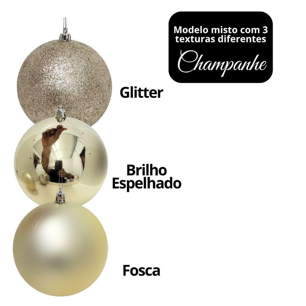 Conjunto 6 Bolas De Natal Champanhe Prime Texturas Mistas 8cm Glitter, Brilho E Fosca - 3