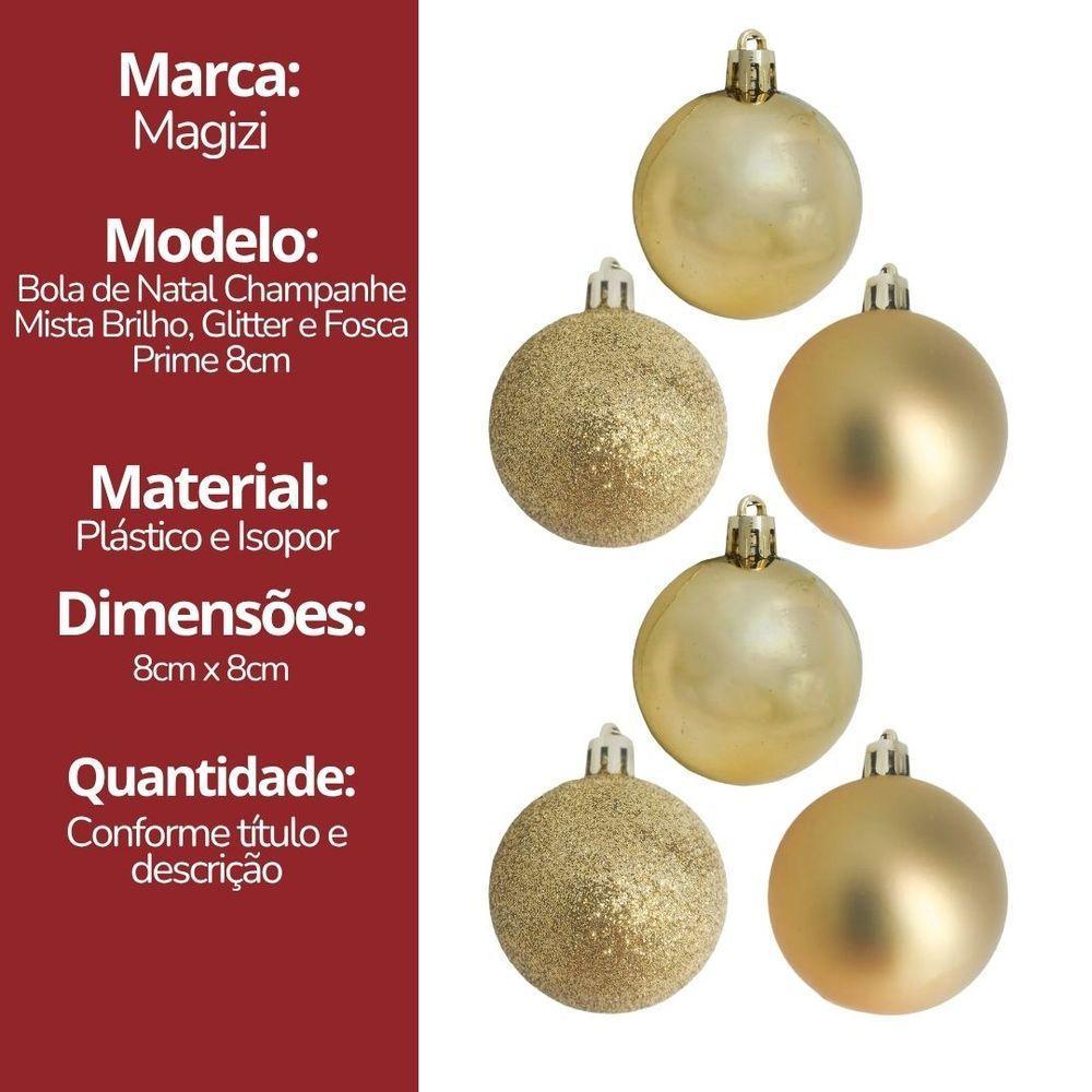 Conjunto 6 Bolas De Natal Champanhe Prime Texturas Mistas 8cm Glitter, Brilho E Fosca - 6