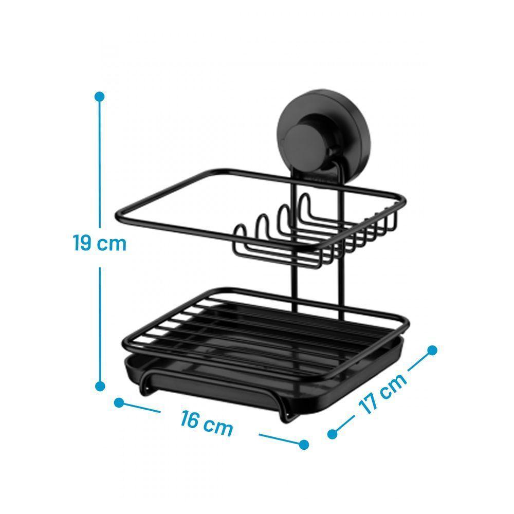 Suporte Cozinha Preto Fosco Sabão Detergente Esponja Com Ventosa Future 4017pt - 3