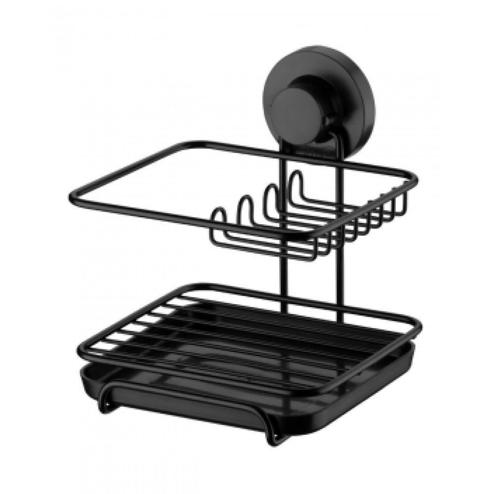 Suporte Cozinha Preto Fosco Sabão Detergente Esponja Com Ventosa Future 4017pt - 4