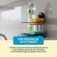 Suporte Cozinha Preto Fosco Sabão Detergente Esponja Com Ventosa Future 4017pt - 2