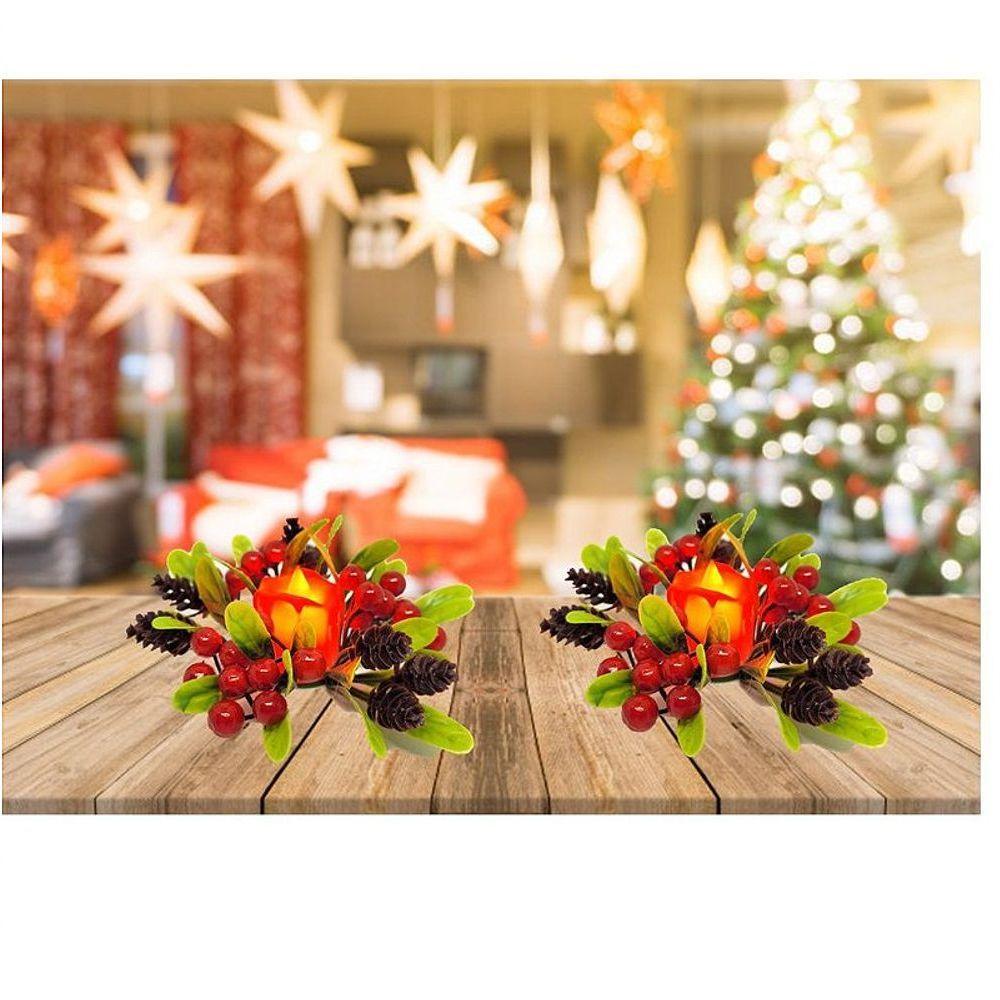 Kit 2 Porta Velas Natalino Folhagens E Pinhas E Vela Eletrônica Led - Magizi - 9