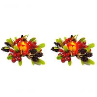 Kit 2 Porta Velas Natalino Folhagens E Pinhas E Vela Eletrônica Led - Magizi - 3