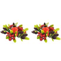 Kit 2 Porta Velas Natalino Folhagens E Pinhas E Vela Eletrônica Led - Magizi - 7