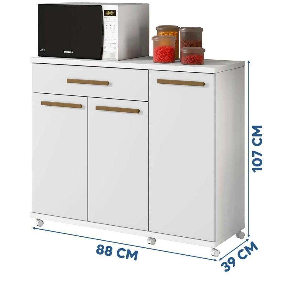 Balcão Dispensa Cozinha 3 Portas 1gaveta Com Rodinhas Branco - 2