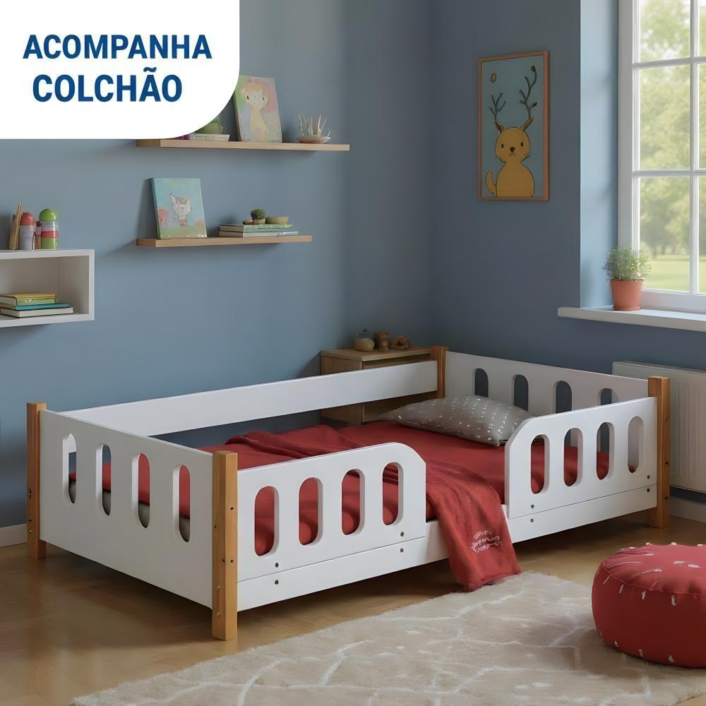 Cama Infantil Montessoriana Com Grades De Proteção E Colchão - 1