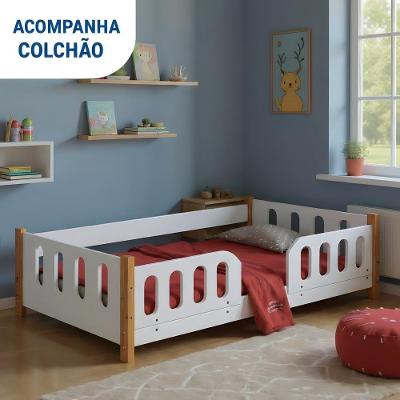 Cama Infantil Montessoriana Com Grades De Proteção E Colchão