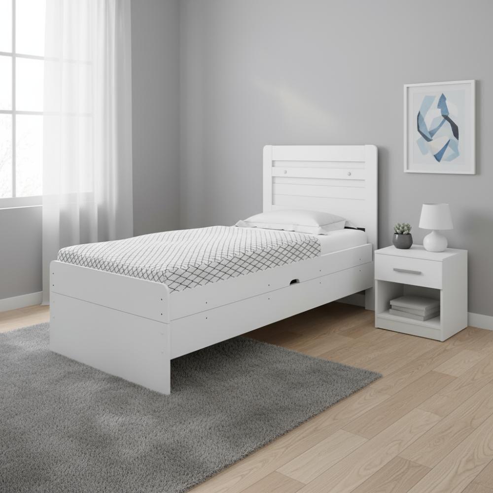 Cama Baú Com Colchão 4 Repartições Solteiro - Branco - 1