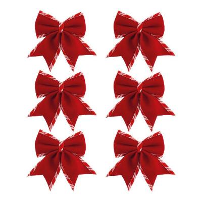 Jogo 6 Laços Natalinos Veludo Vermelho Borda Candy Listrada Prime 9x10cm
