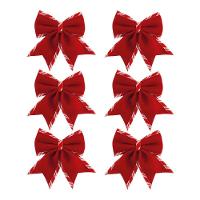 Jogo 6 Laços Natalinos Veludo Vermelho Borda Candy Listrada Prime 9x10cm - 1