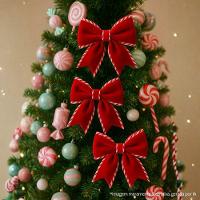 Jogo 6 Laços Natalinos Veludo Vermelho Borda Candy Listrada Prime 9x10cm - 2