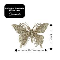 Jogo 4 Borboletas Champanhe Glitter 12x18cm Enfeite Natal Com Presilha - 5