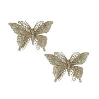 Jogo 4 Borboletas Champanhe Glitter 12x18cm Enfeite Natal Com Presilha - 6