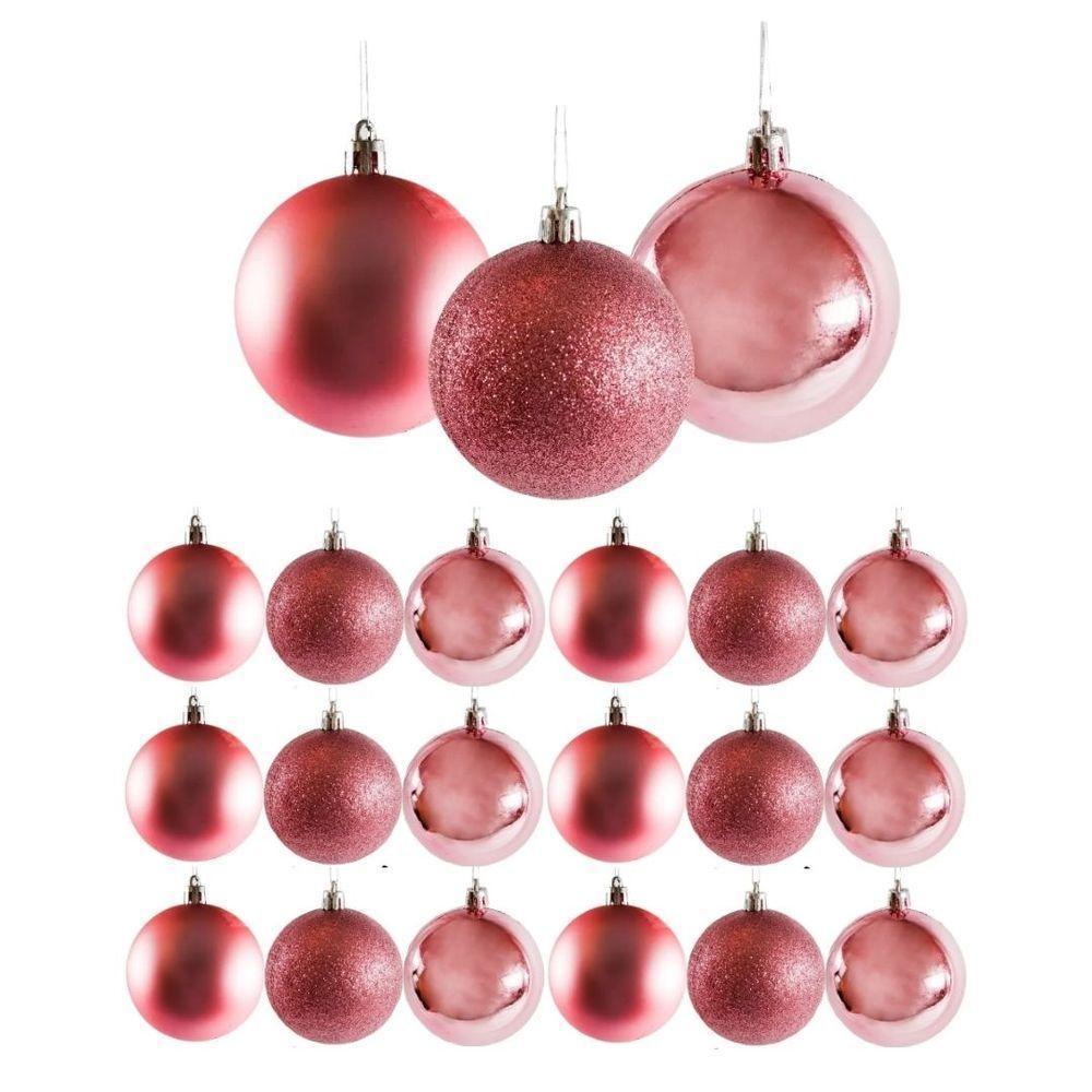 Conjunto 18 Bolas De Natal Rosê Prime Texturas Mistas 5cm Glitter, Brilho E Fosca - 1