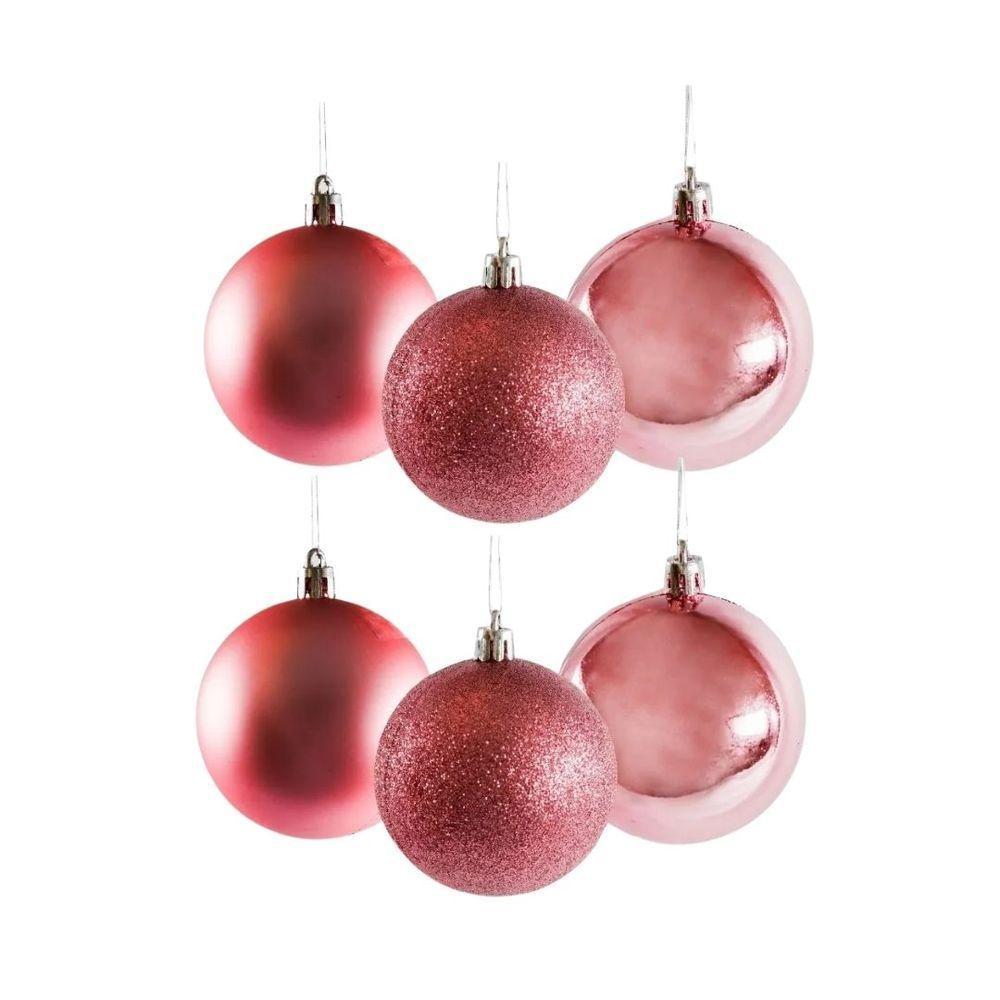 Conjunto 18 Bolas De Natal Rosê Prime Texturas Mistas 5cm Glitter, Brilho E Fosca - 6