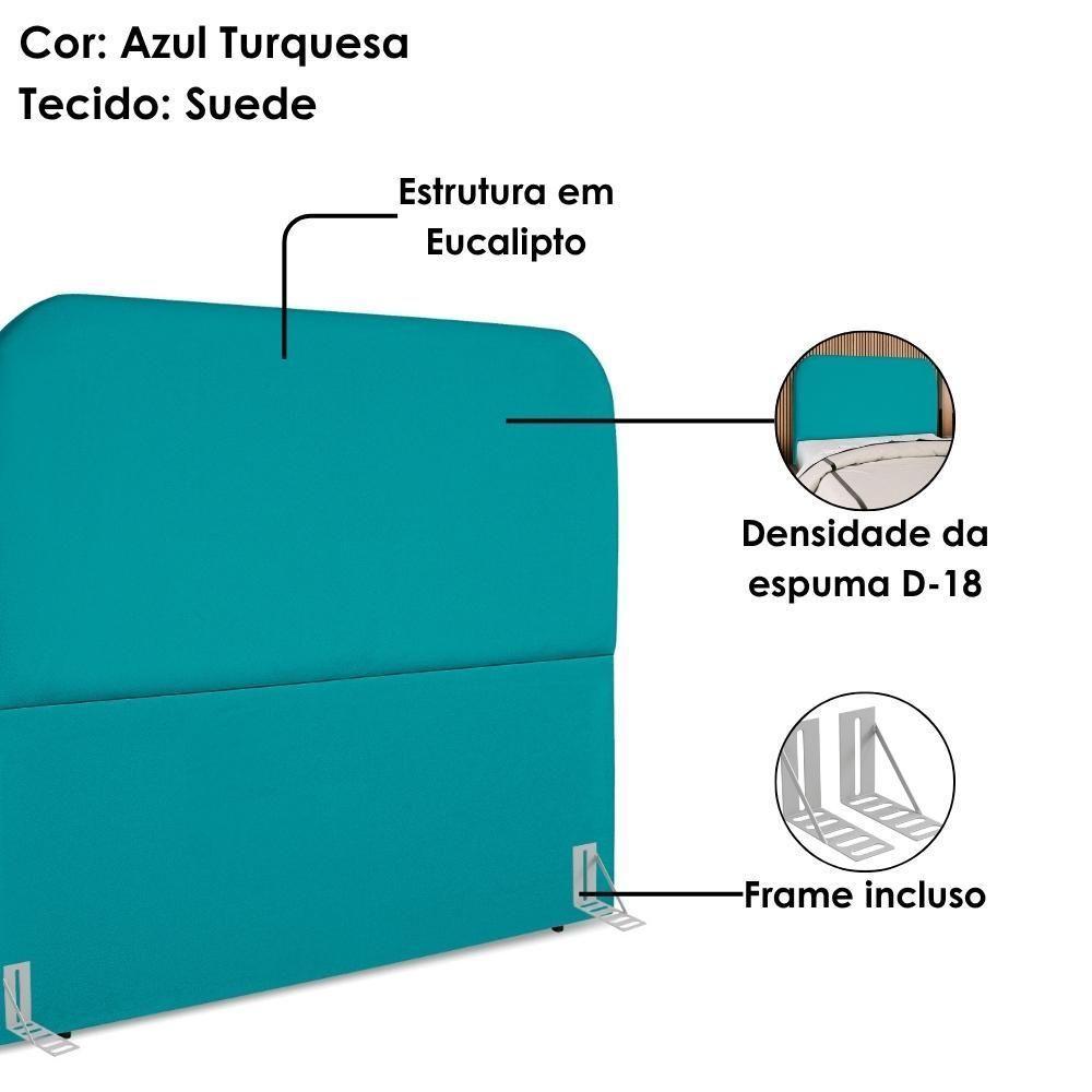 Cabeceira Casal 140 Cm Com Frame Alana Suede Azul Turquesa Artte Azul Turquesa - 4