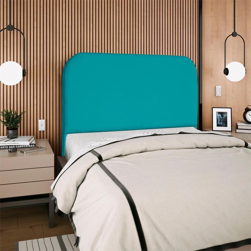Cabeceira Casal 140 Cm Com Frame Alana Suede Azul Turquesa Artte Azul Turquesa - 8