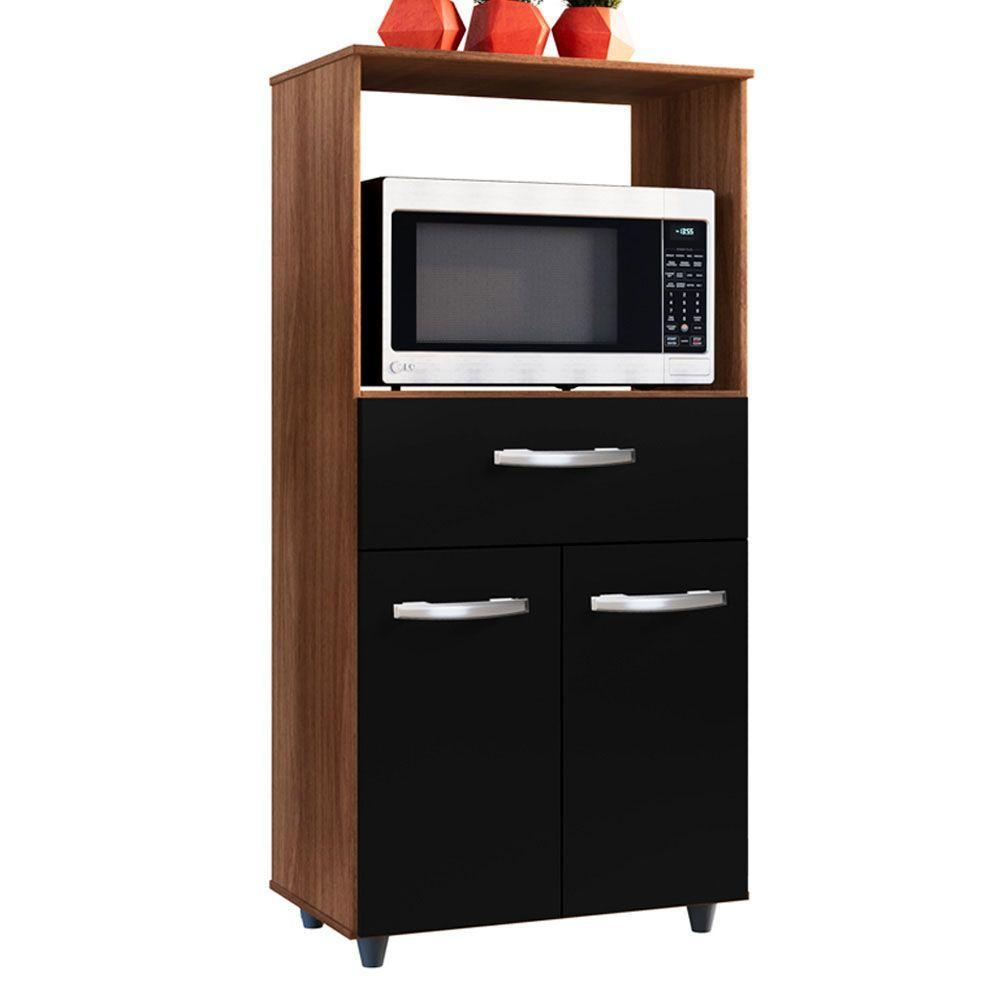 Balcao Multiuso Com Nicho 2 Portas 1 Gaveta Luna - Ssx Multicoisas Cor Savana/preto - 2