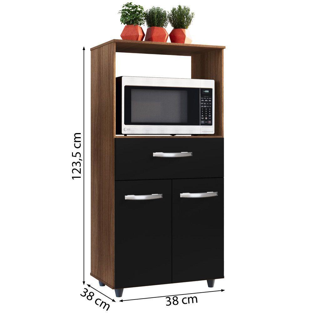 Balcao Multiuso Com Nicho 2 Portas 1 Gaveta Luna - Ssx Multicoisas Cor Savana/preto - 4