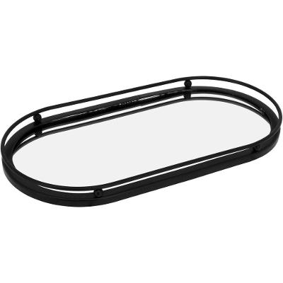Bandeja Decorativa Servir Metal Preto Espelhado 2x14x27 Cm