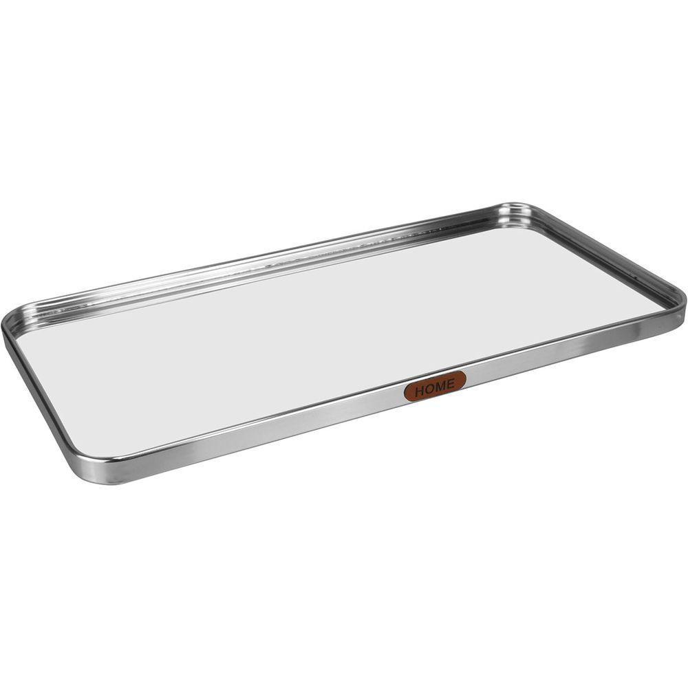 Bandeja Retangular Decorativa Espelho Metal 1x40x20cm Prata - 1