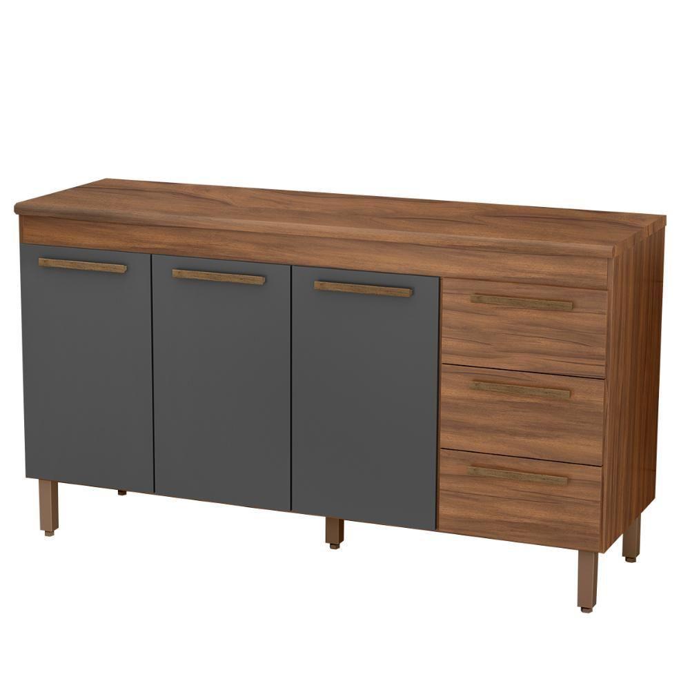 Balcão De Cozinha Atenas Com Tampo 3 Portas 3 Gavetas 158 Cm Freijo-chumbo - 1