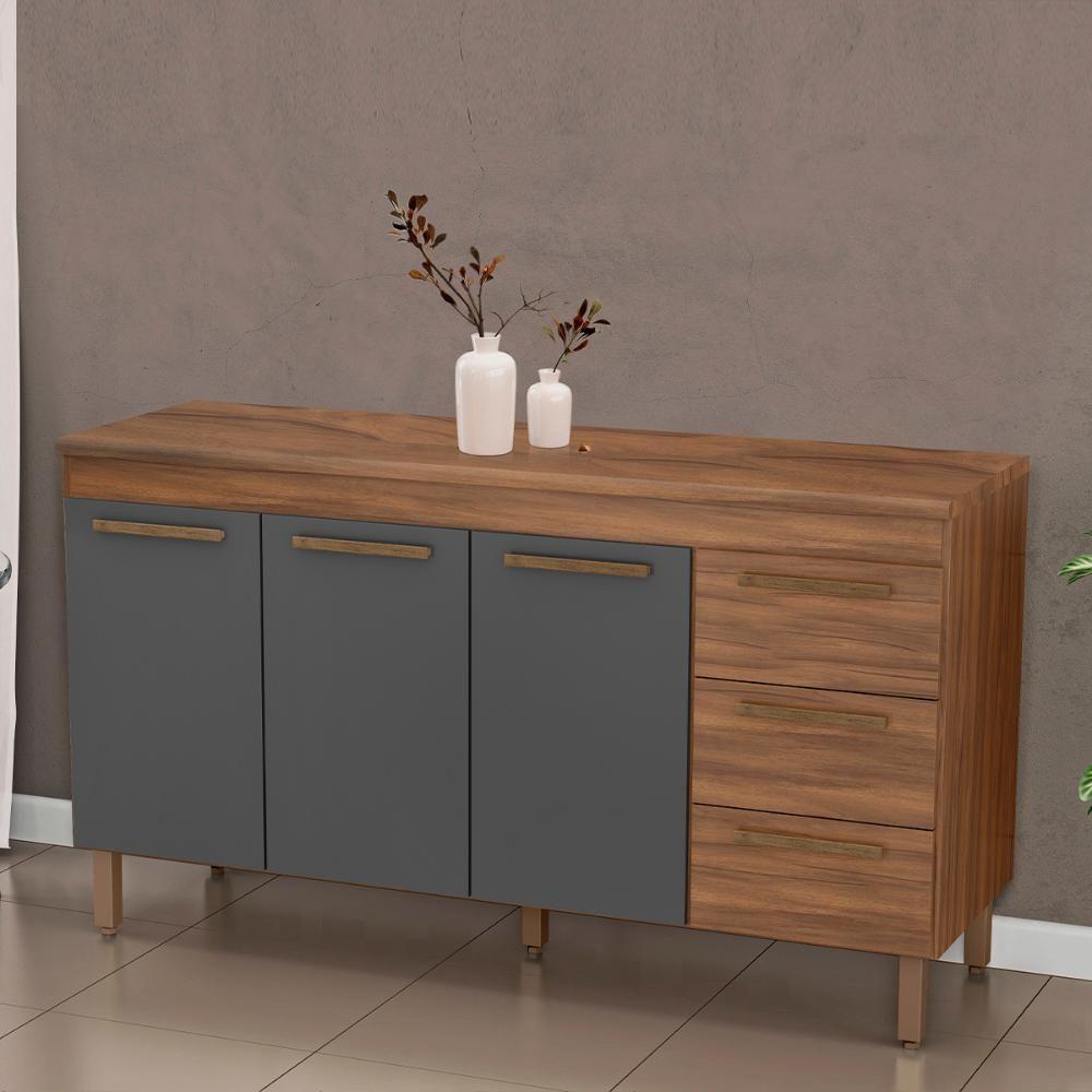 Balcão De Cozinha Atenas Com Tampo 3 Portas 3 Gavetas 158 Cm Freijo-chumbo - 2