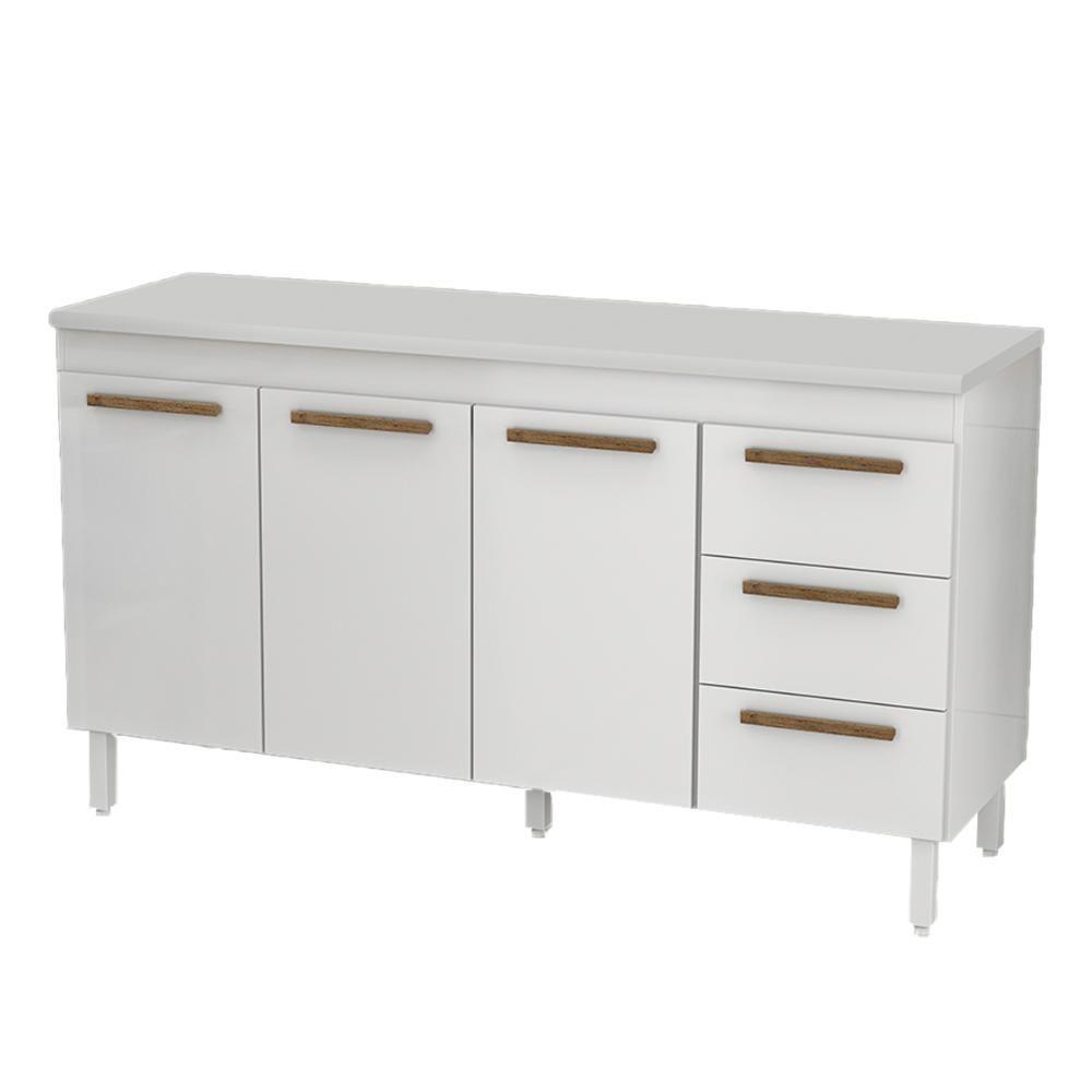 Balcão De Cozinha Atenas Com Tampo 3 Portas 3 Gavetas 158 Cm Branco - 1