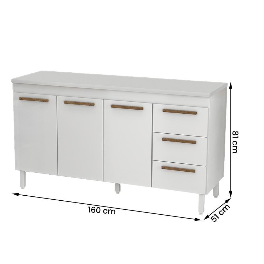 Balcão De Cozinha Atenas Com Tampo 3 Portas 3 Gavetas 158 Cm Branco - 3