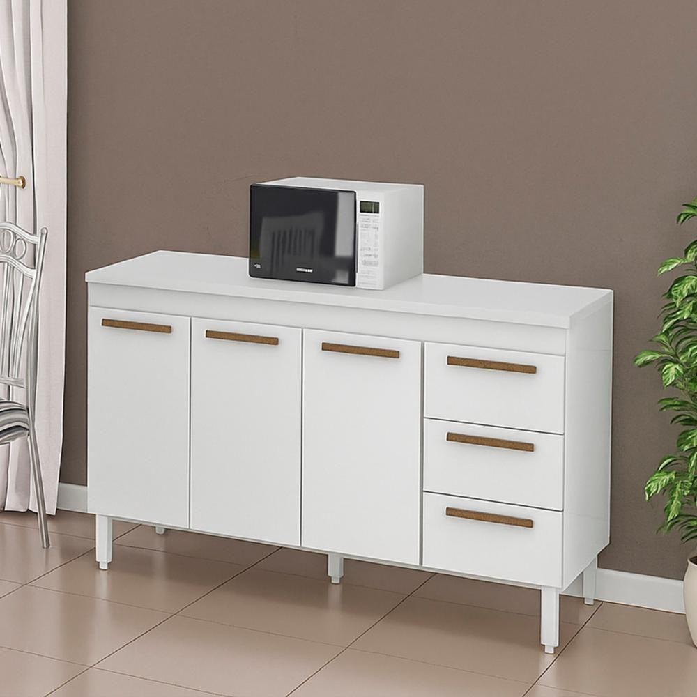 Balcão De Cozinha Atenas Com Tampo 3 Portas 3 Gavetas 158 Cm Branco - 4