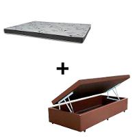 Cama Box Baú Solteiro 88 Tecido Sintético Marrom Com Colchão Miller - 100% Espuma - D33 Cinza 54x88x188 - 1