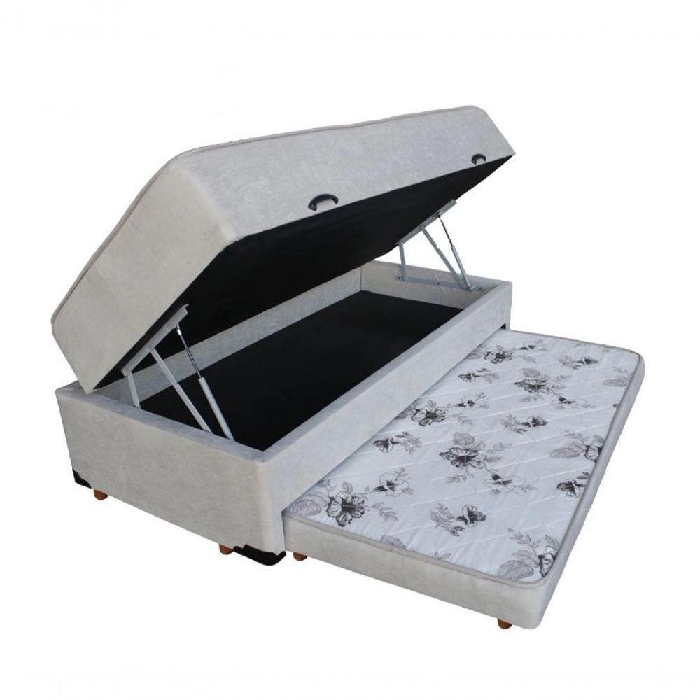 Cama Box Baú Solteiro Conjugado De Mola Com Cama Auxiliar Bicama 3 Em 1 Suede Bege - 1