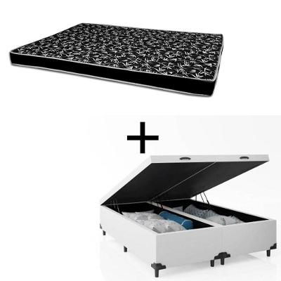 Cama Box Baú Casal 138 Bipartido Tecido Sintético Branco Com Colchão Hamburgo - 100% Espuma - D28 Preto 55x138x188