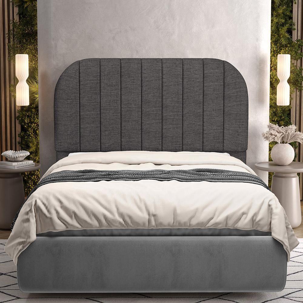 Cabeceira Cama Box Casal Estofada Orgânica 140cm Alice W01 Linho Cinza Escuro - Lyam Decor - 2
