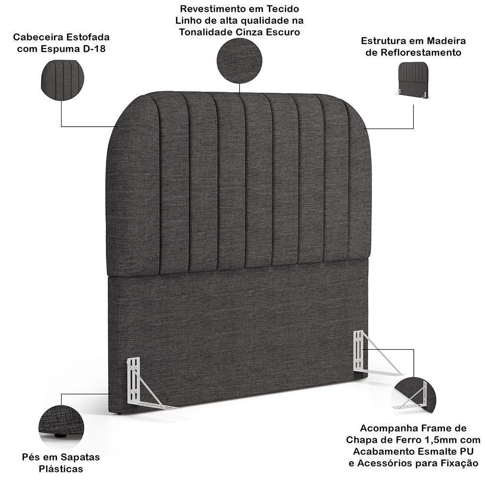Cabeceira Cama Box Casal Estofada Orgânica 140cm Alice W01 Linho Cinza Escuro - Lyam Decor - 4