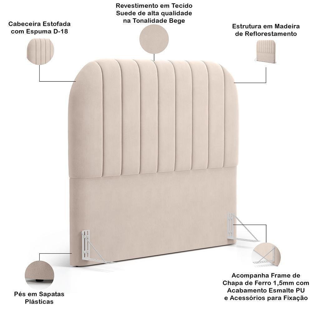 Cabeceira Cama Box Casal Estofada Orgânica 140cm Alice W01 Suede Bege - Lyam Decor - 4