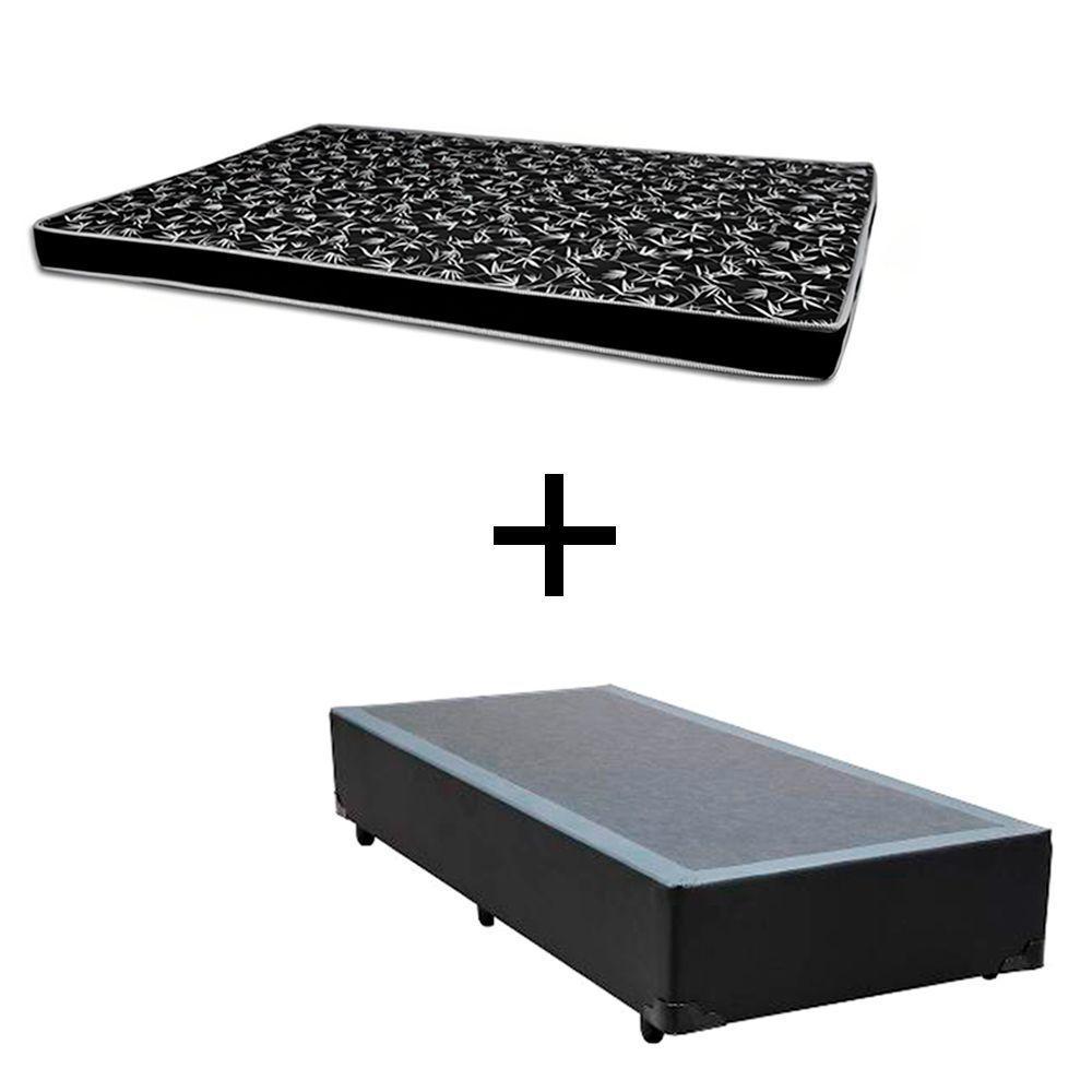 Cama Box Solteiro 88 Tecido Sintético Preto Com Colchão Hamburgo - 100% Espuma - D28 Preto 54x88x188 - 1